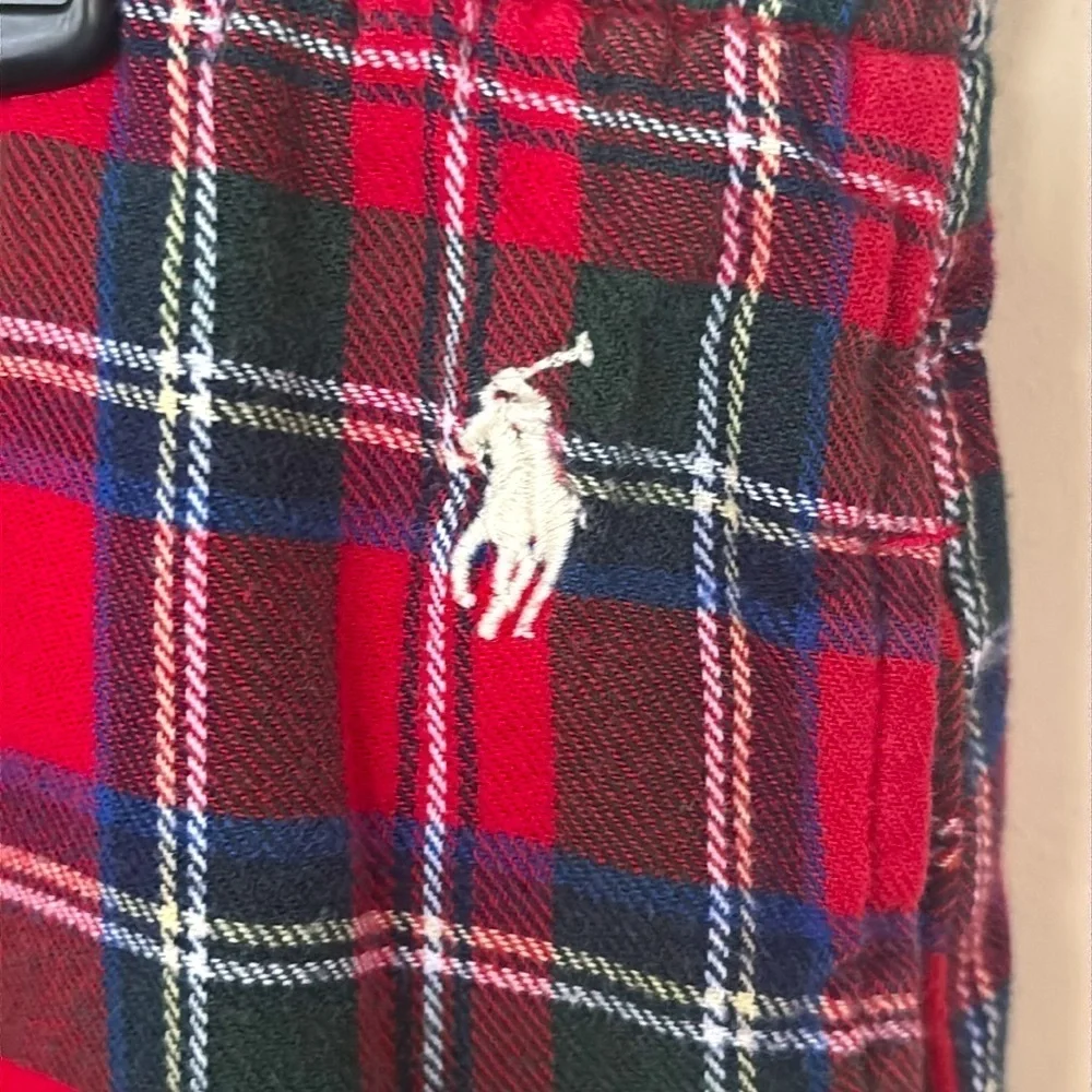 Polo Ralph Lauren Red Plaid 100% Cotton Pajama Sleep Pants Stretch Waist Pony